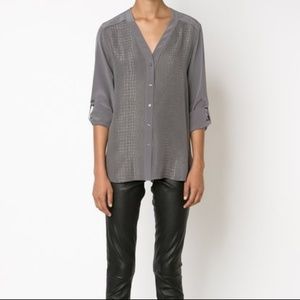 Grey silk snake skin texture blouse from Vince.